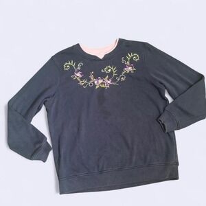 VTG 90s Shenanigans Women Size M Floral Embroidery Long Sleeve Crew Neck Sweater